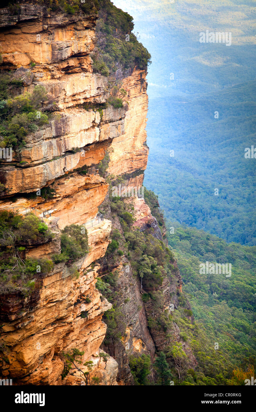 Blue Mountains, Australia near Sydney features deep gorges and rock faces Stock Photo