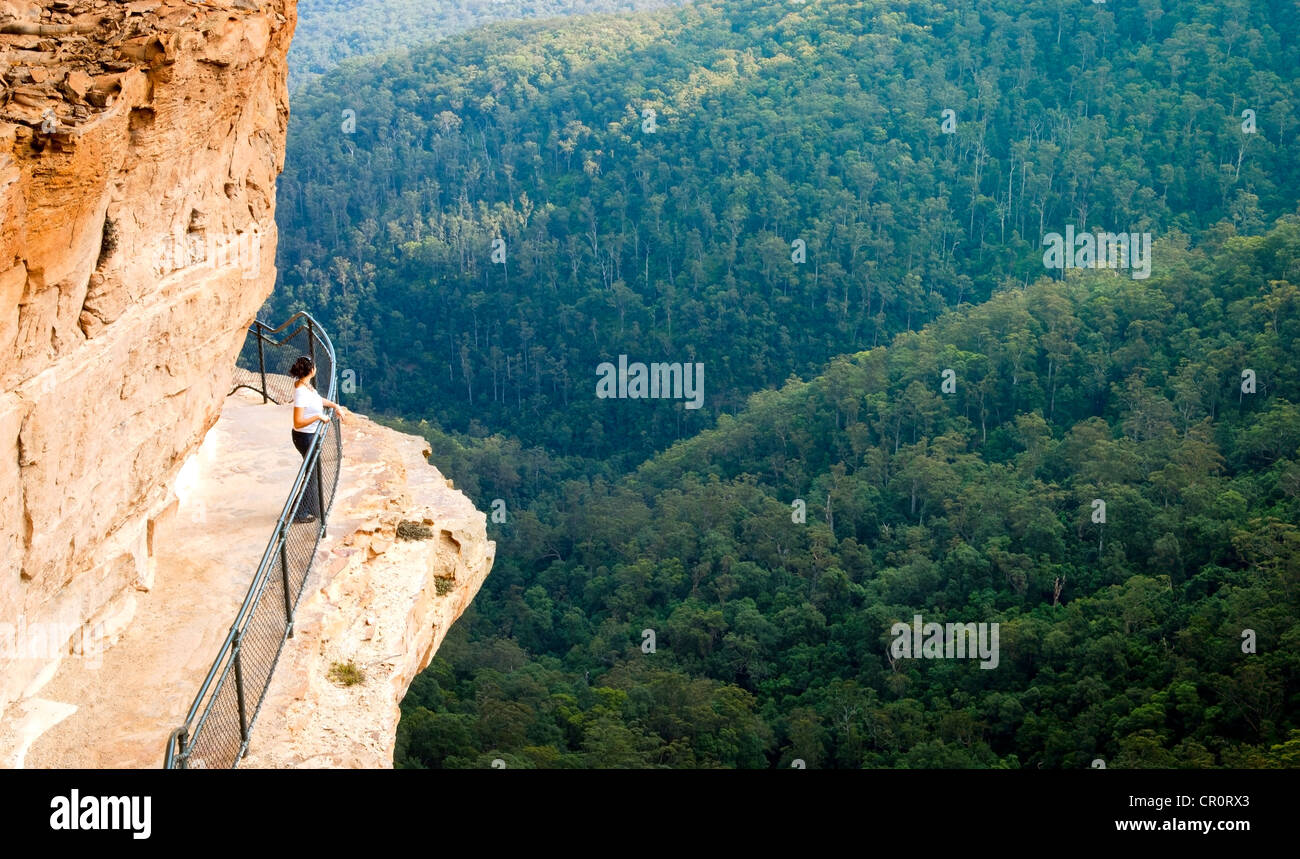 Young woman on the National Pass Trail in the Blue Mountains, Australia Stock Photo