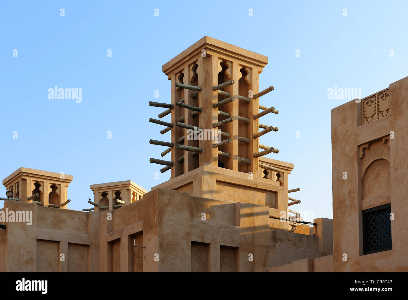 Wind towers, Souk Madinat, Jumeirah, Dubai, United Arab Emirates, Middle East Stock Photo