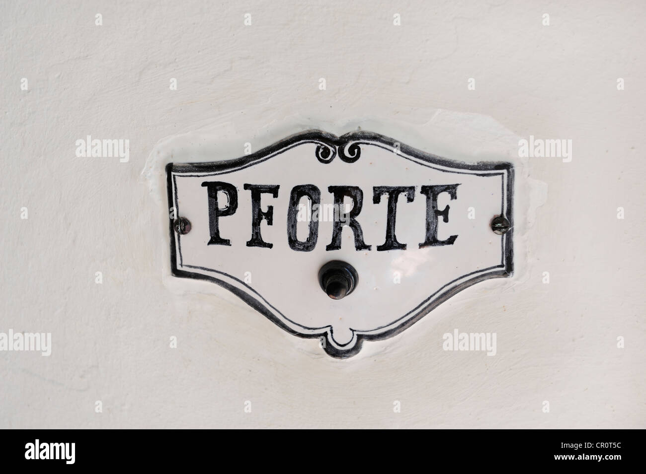 Doorbell, labelled Pforte, German for gateway Stock Photo