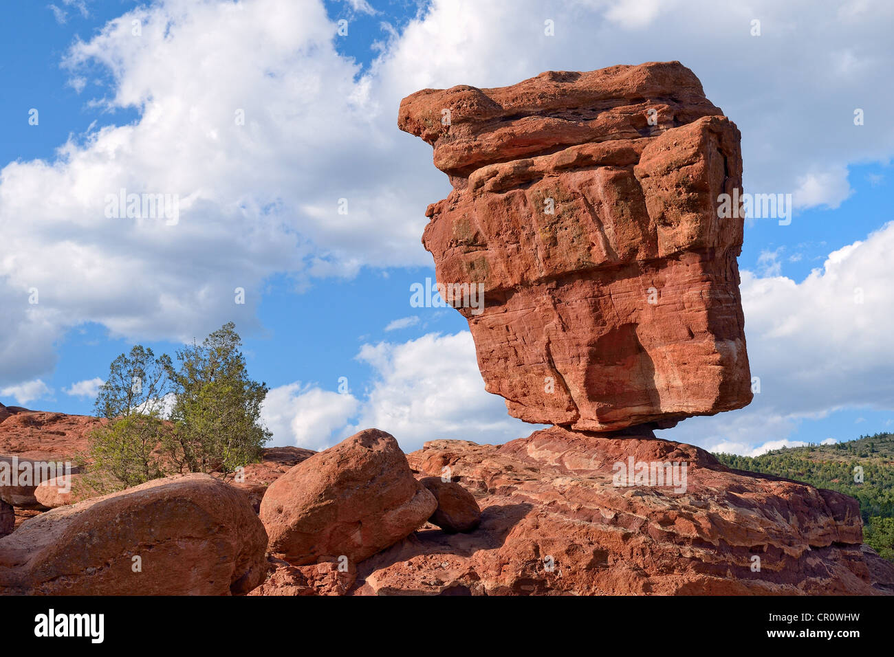 Balanced Rock, Garden of the Gods, red sandstone rocks, Colorado Springs, Colorado, USA Stock Photo
