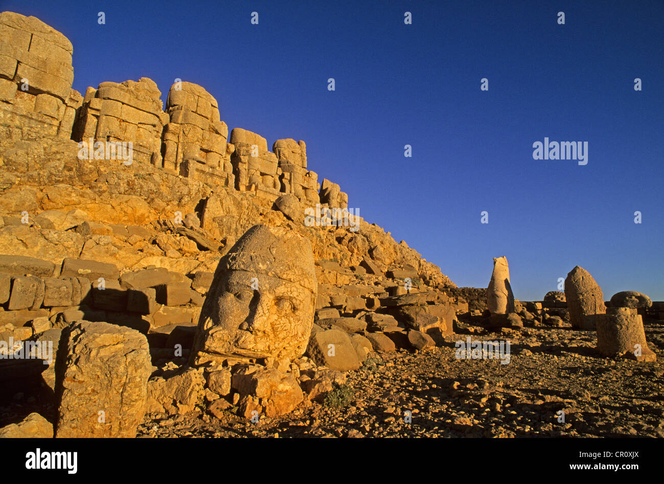 Turkey Eastern Anatolia Nemrut Dagi Mount Nemrut listed as World Heritage by UNESCO Antiochos Sanctuary Eastern terrace Stock Photo