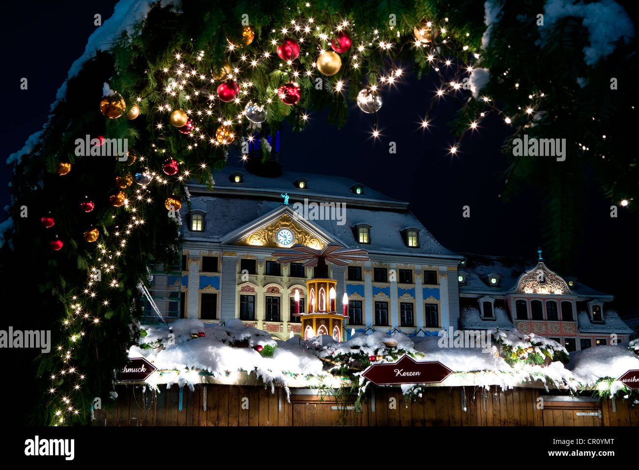 Christmas market by night in Coburg, Bavaria, Germany, Europe Stock Photo