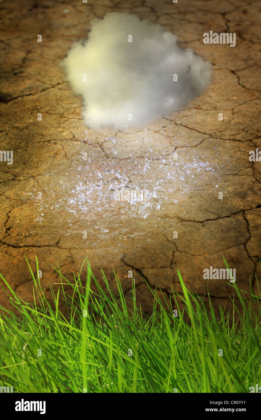 Abstract of rain on the dry earth with green grass creative concept Stock Photo
