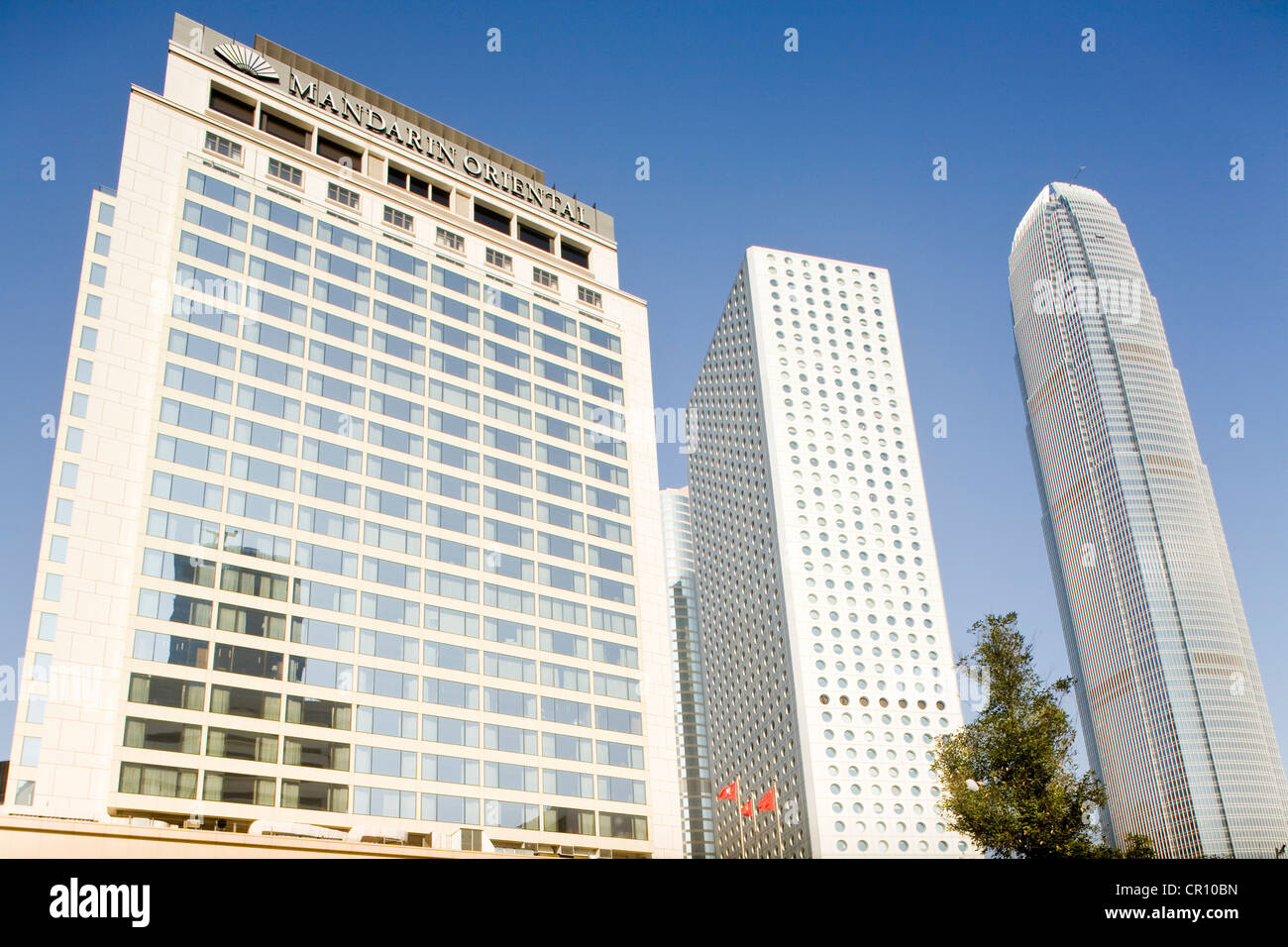 China, Hong Kong, Central District, from left to right, Mandarin Oriental Hotel, Jardine House and Tower Two IFC Stock Photo