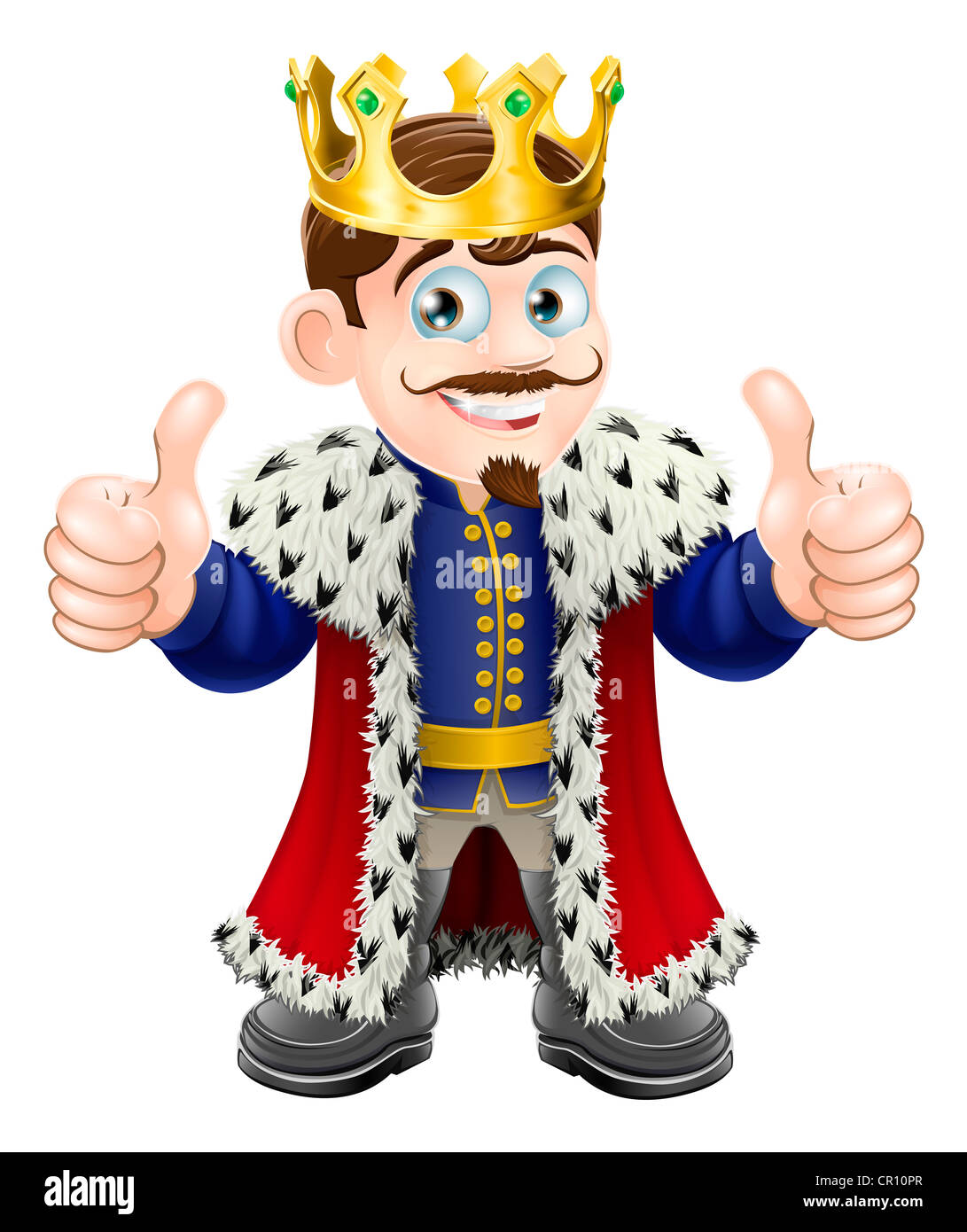 Cartoon illustration of a cute king with crown and cape giving a double thumbs up Stock Photo
