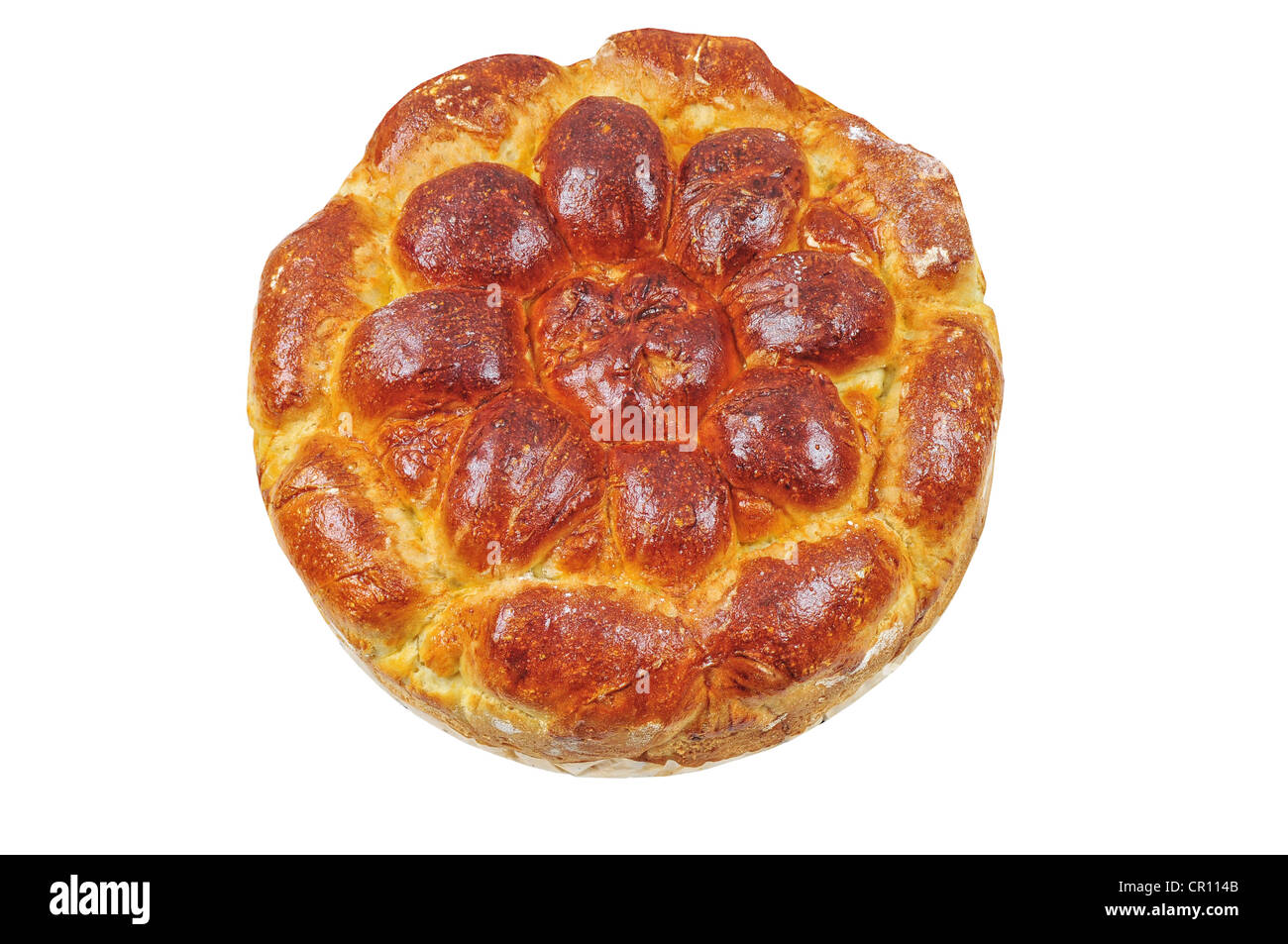 Traditional bulgarian ritual bread "pita" isolated on white Stock Photo