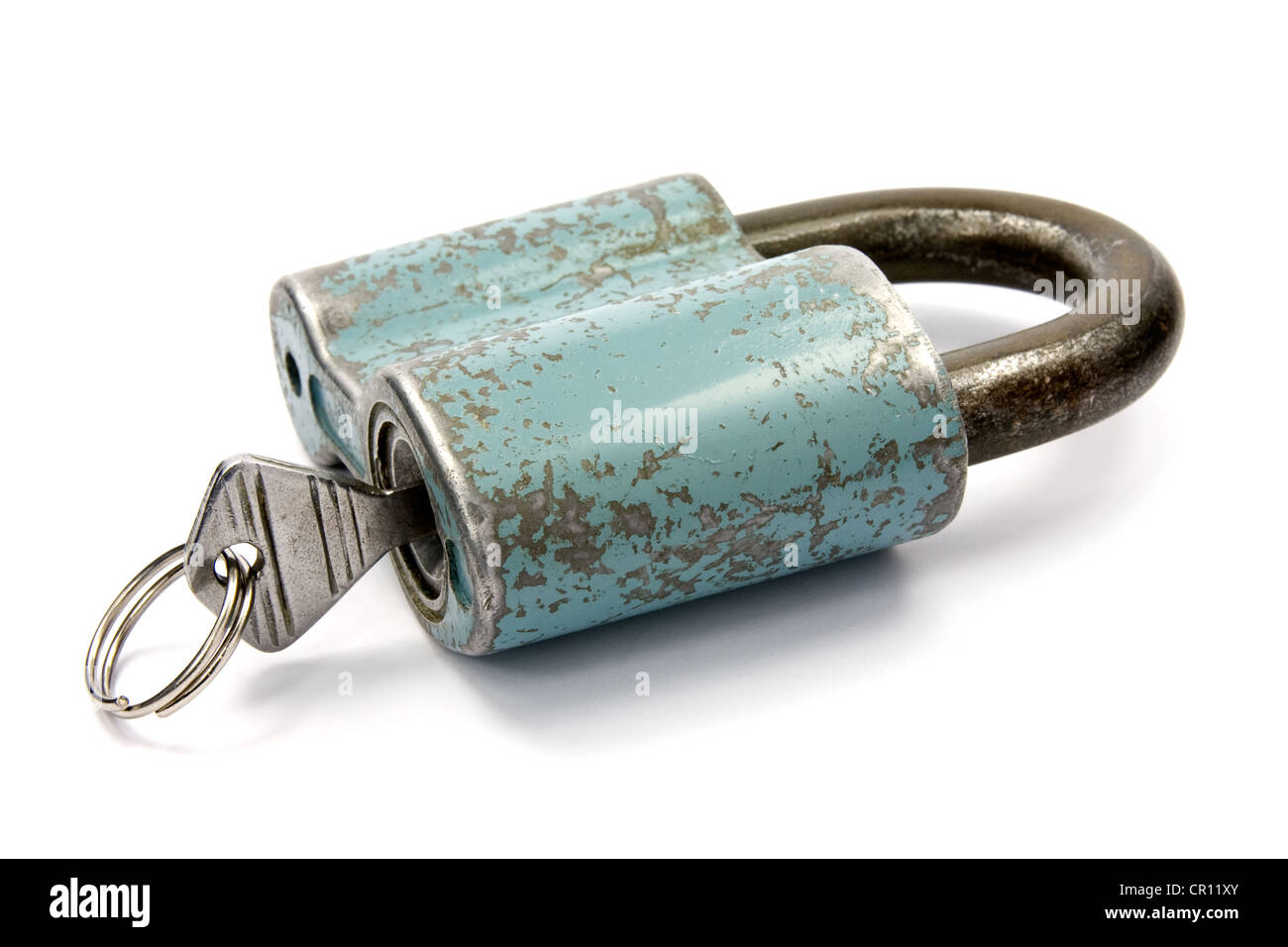 blue padlock with key over a white background Stock Photo - Alamy