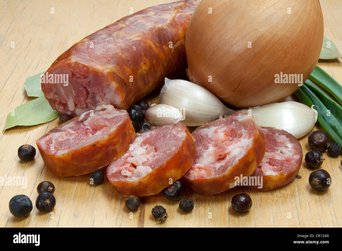 Traditional Polish sausage and raw ingredients Stock Photo Alamy