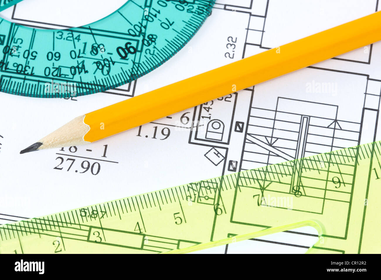 Architecture Drawingswith Pencil And Ruler Stock Photo - Download