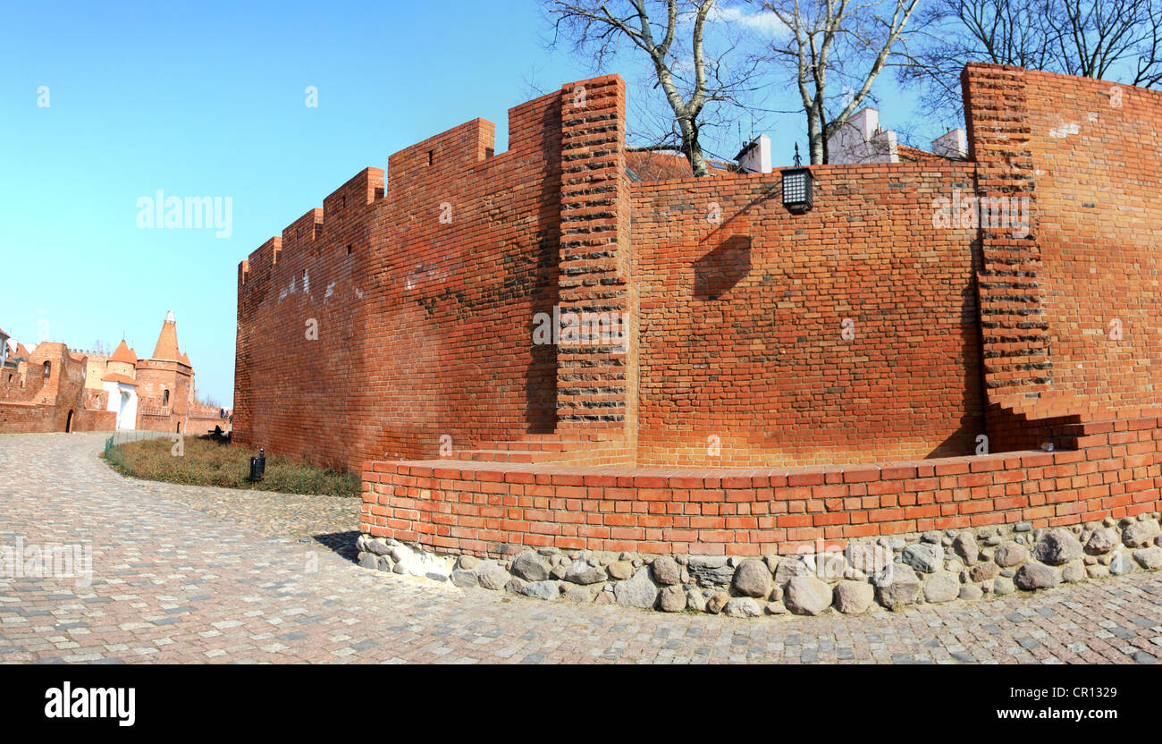 wall  bricks barbican in Warsaw panorama background Stock Photo