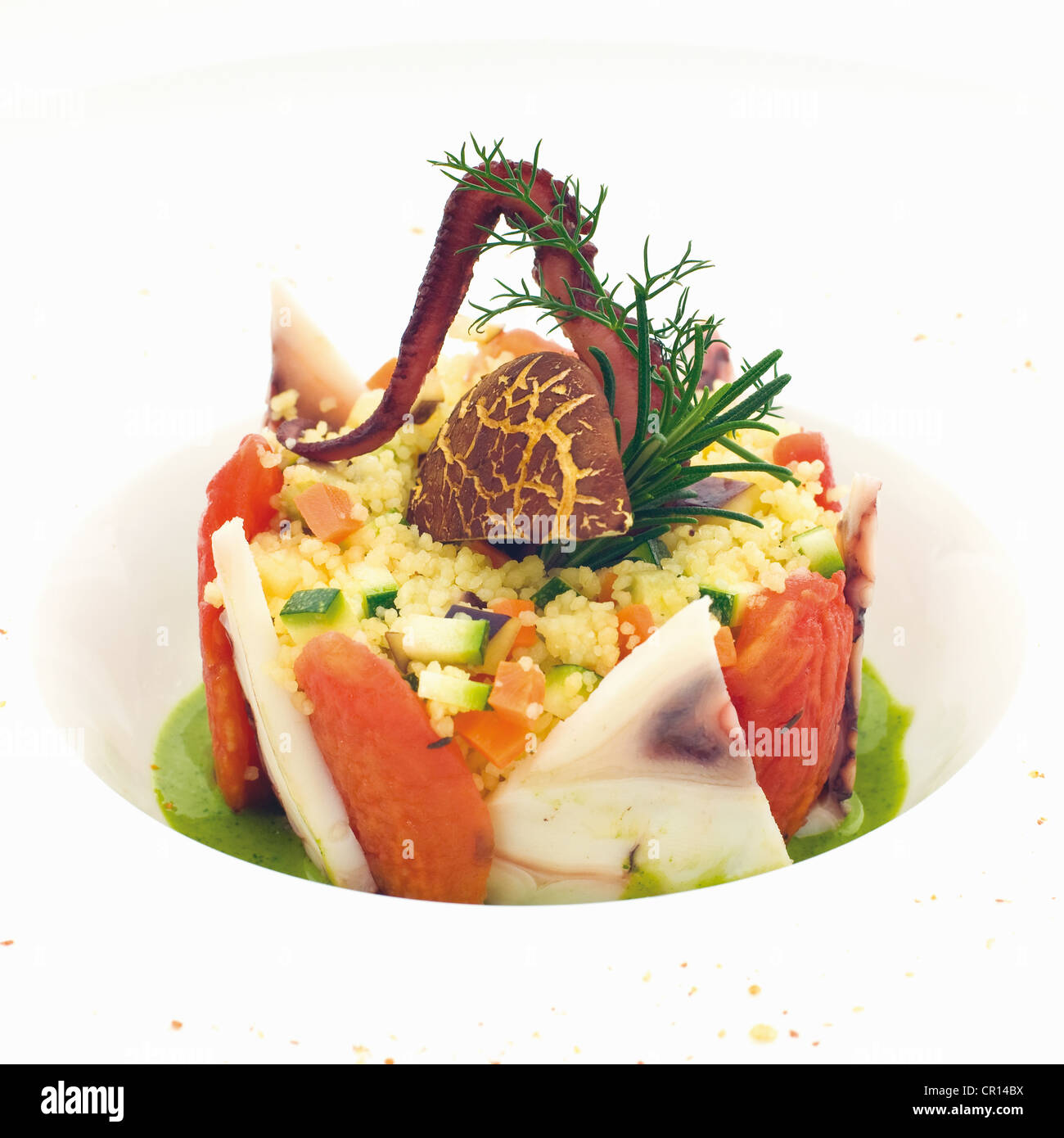 Close up of plate of Sardinian couscous Stock Photo