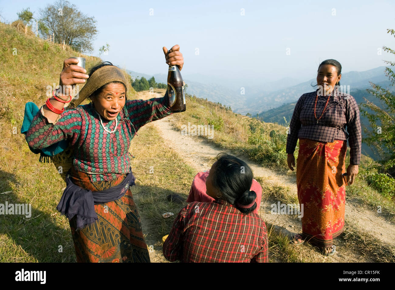 Nepal, Great Himalaya Range, Helambu Region, Bagmati Zone, a glass of chang (local beer) Stock Photo