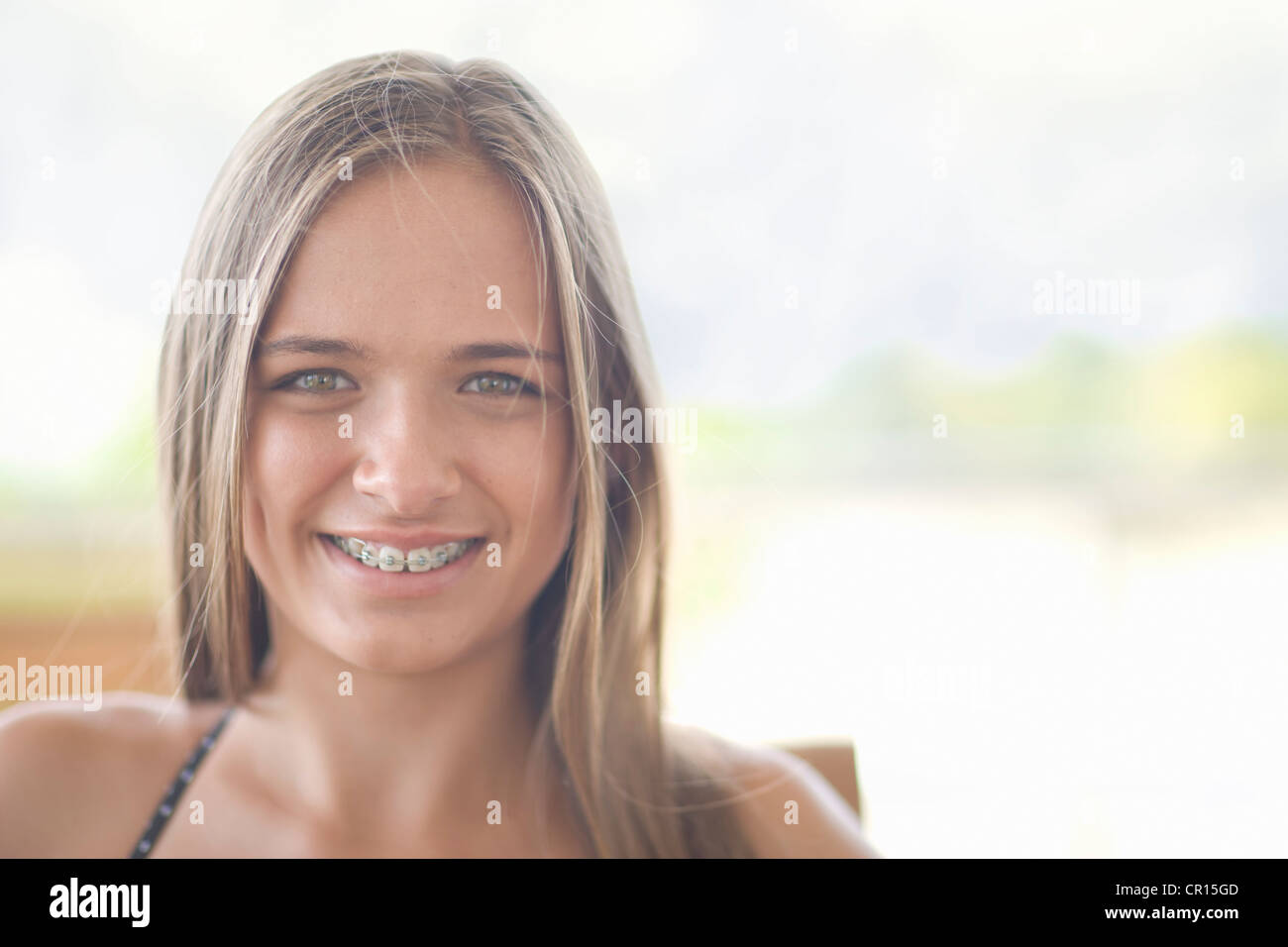 Close up of teenage girl in braces Stock Photo Alamy