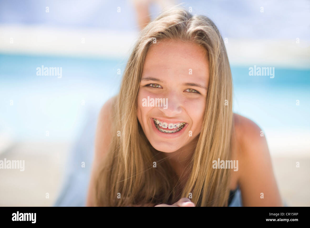 Close up of teenage girl in braces Stock Photo - Alamy