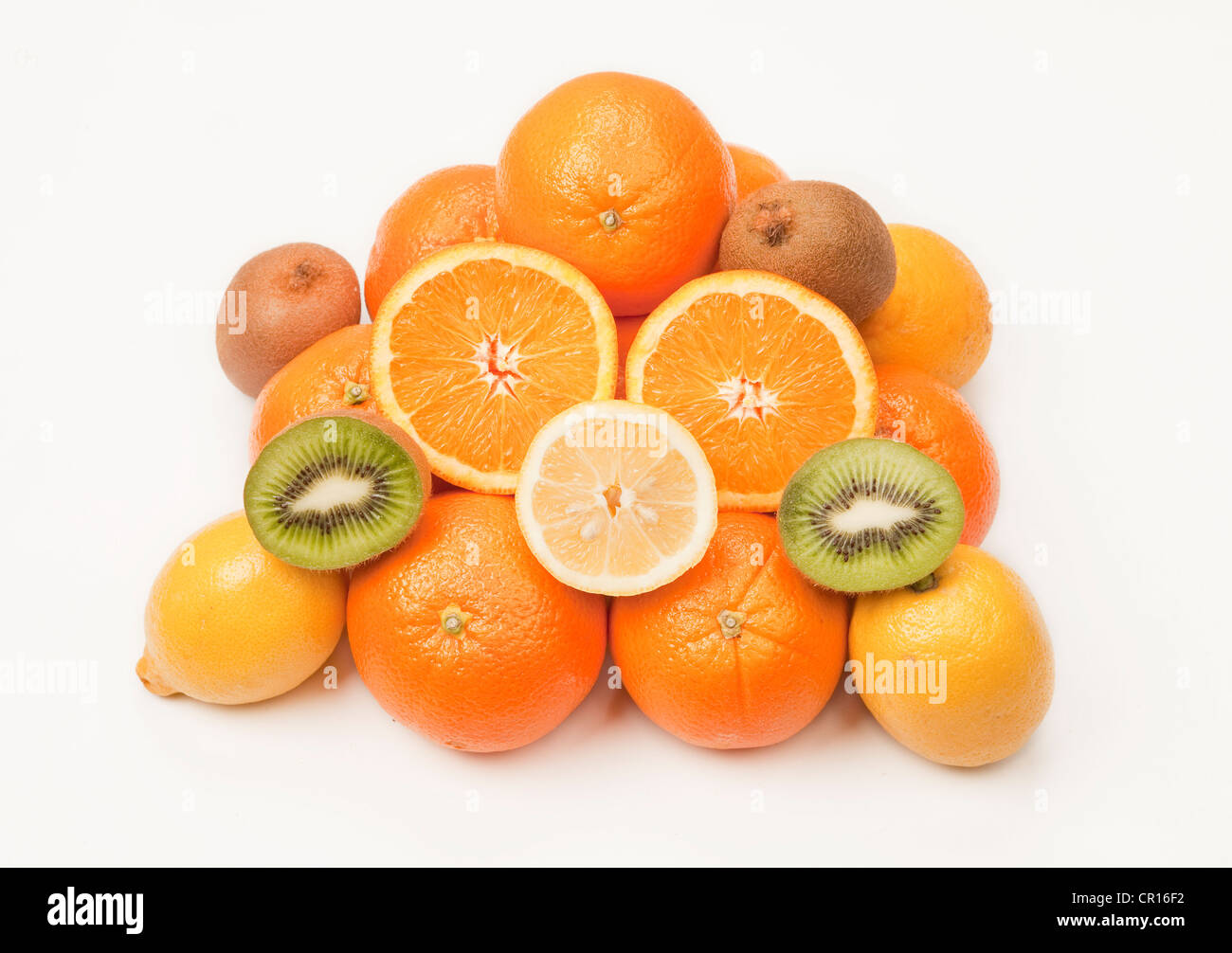 Fruit, oranges, lemons, kiwi fruit Stock Photo
