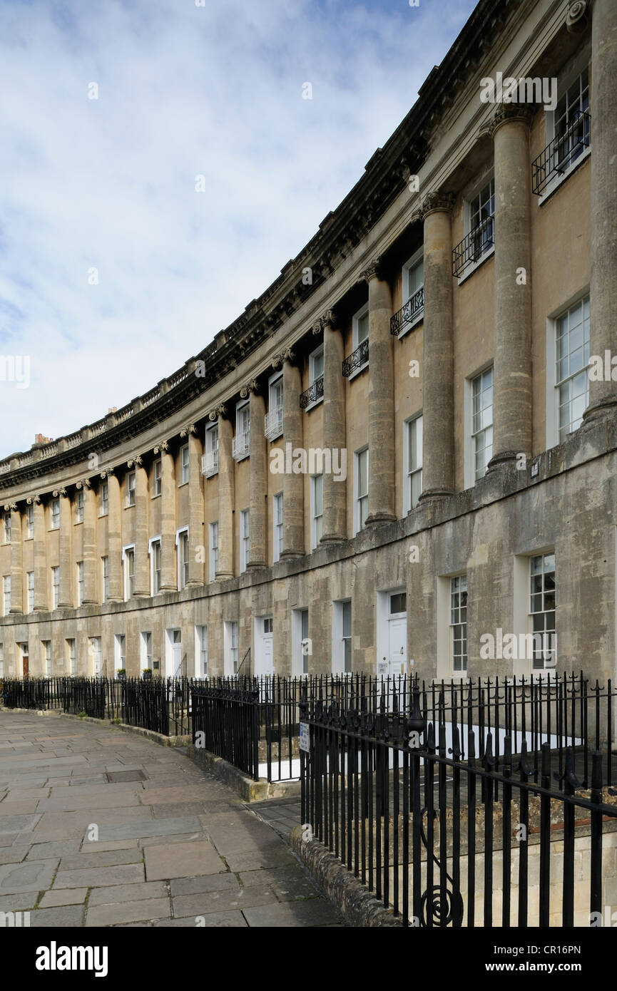 A terrace of houses, part of the Royal Crescent, designed by John Wood the Younger, in the city of Bath, UK. Stock Photo