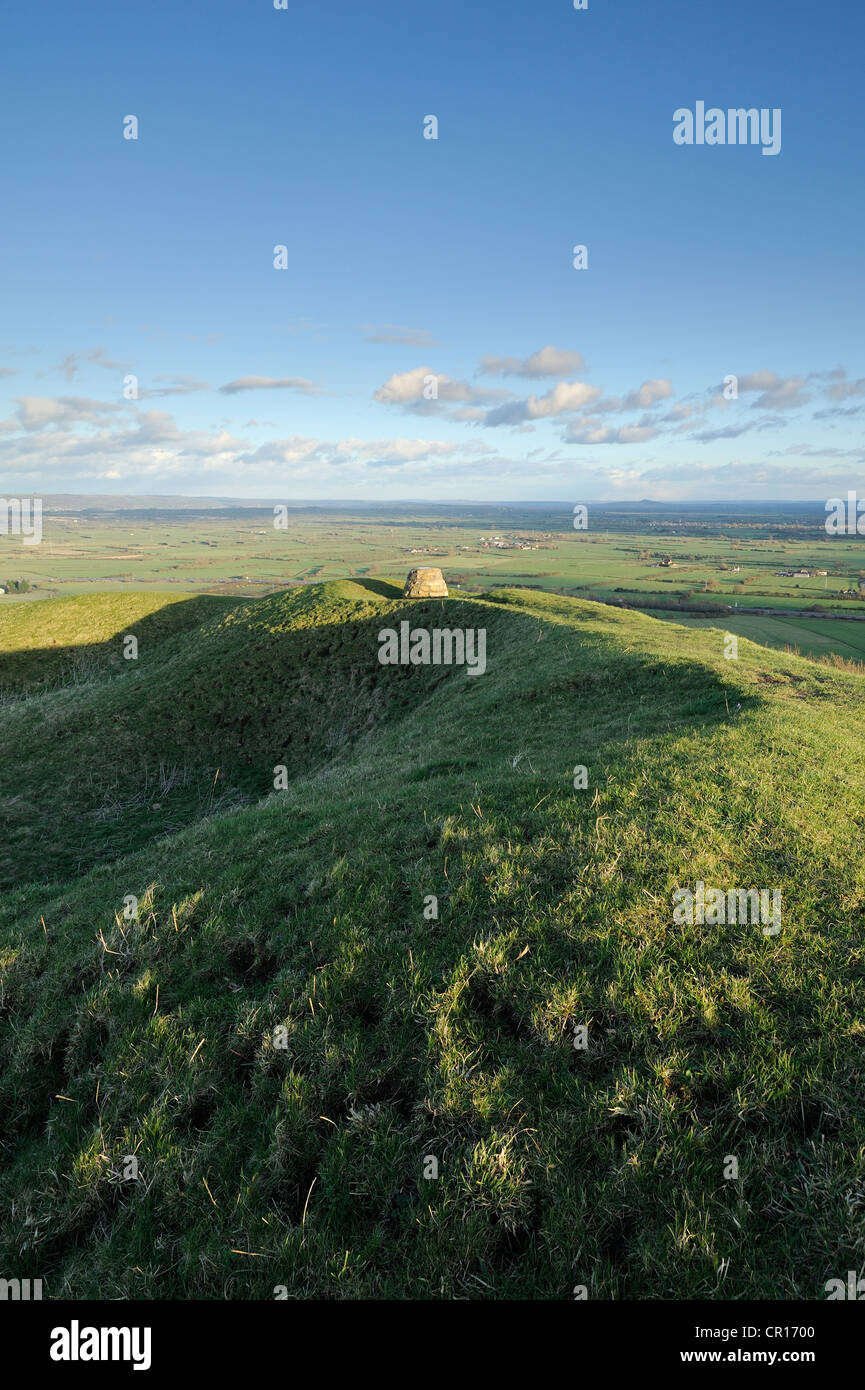 Undulating land atop Brent Knoll on the Somerset Levels, UK. Stock Photo