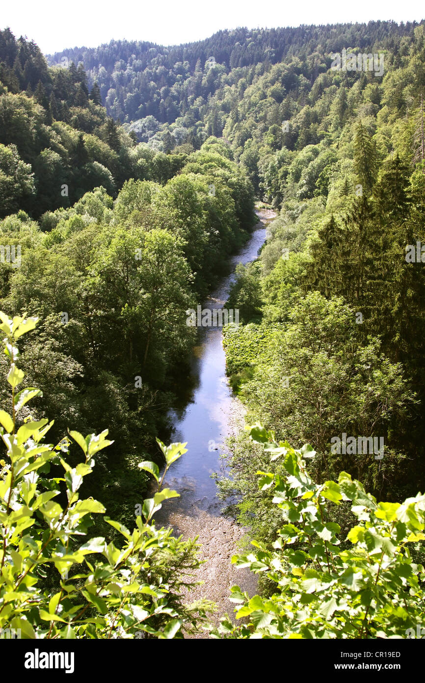 The Wutach River flowing through the broad Kerbsohlental valley in the Wutach Gorge Nature Reserve, Black Forest Stock Photo