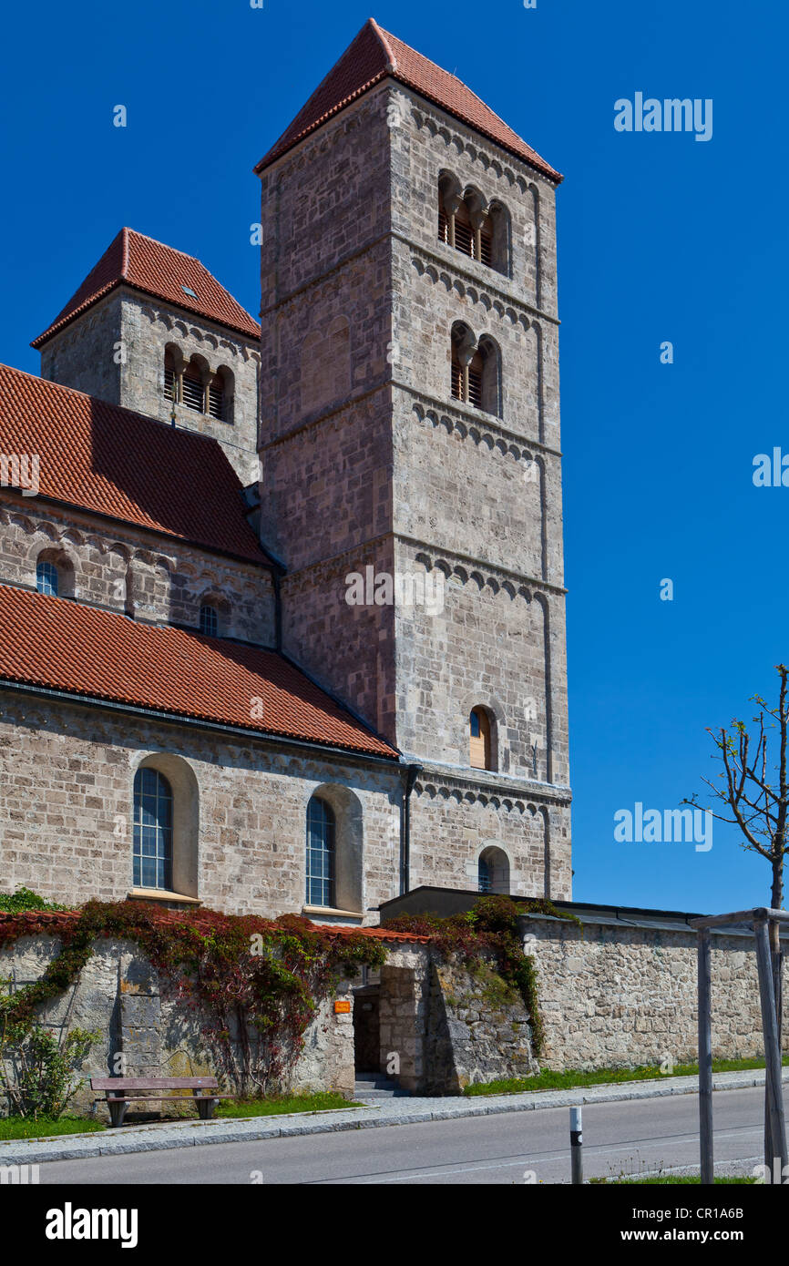 St. Michael's basilica, 1180, late Romanesque tufa stone building, Altenstadt, Upper Bavaria, Bavaria, PublicGround Stock Photo
