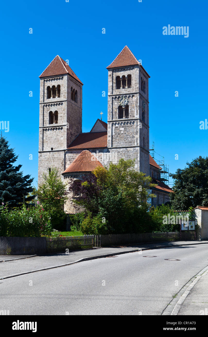 St. Michael's basilica, 1180, late Romanesque tufa stone building, Altenstadt, Upper Bavaria, Bavaria, PublicGround Stock Photo