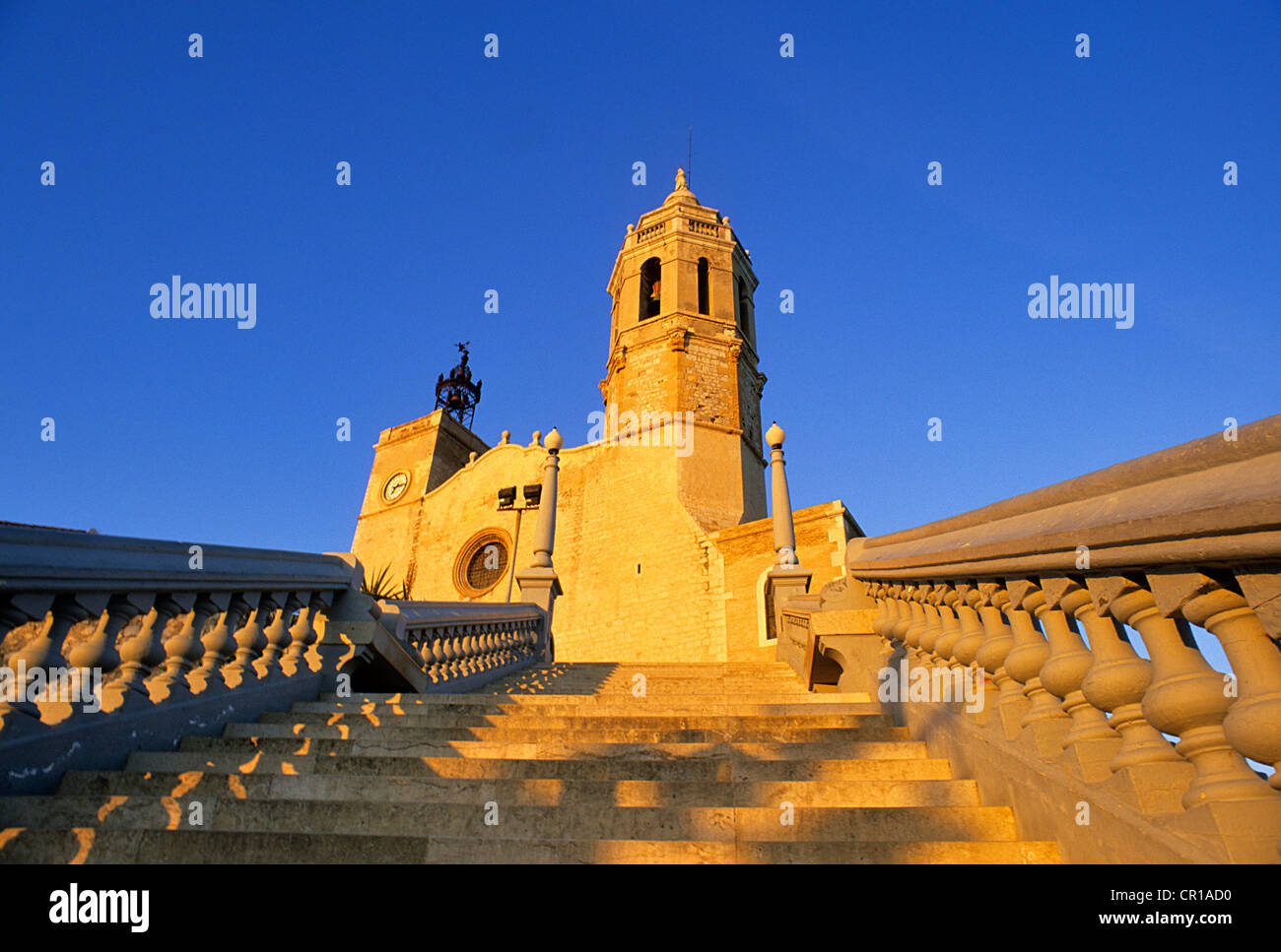 Spain, Catalonia, Barcelona Province, Garraf comarca, Sitges, Sant Bartomeu i Santa Tecla Church Stock Photo