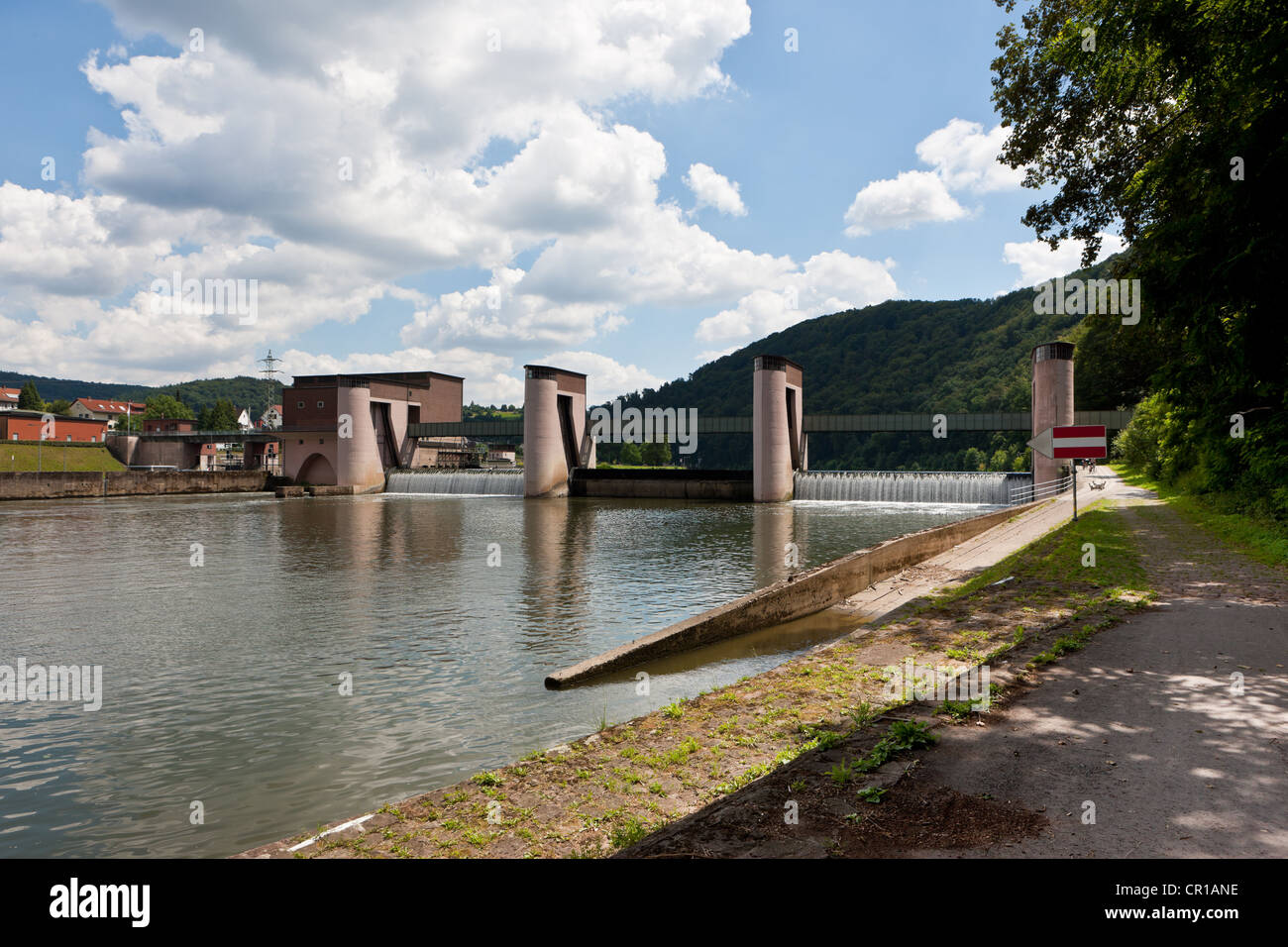Barrage, Neckarsteinach, Vierburgeneck, Neckartal-Odenwald Nature Park, Hesse, Germany, Europe, PublicGround Stock Photo