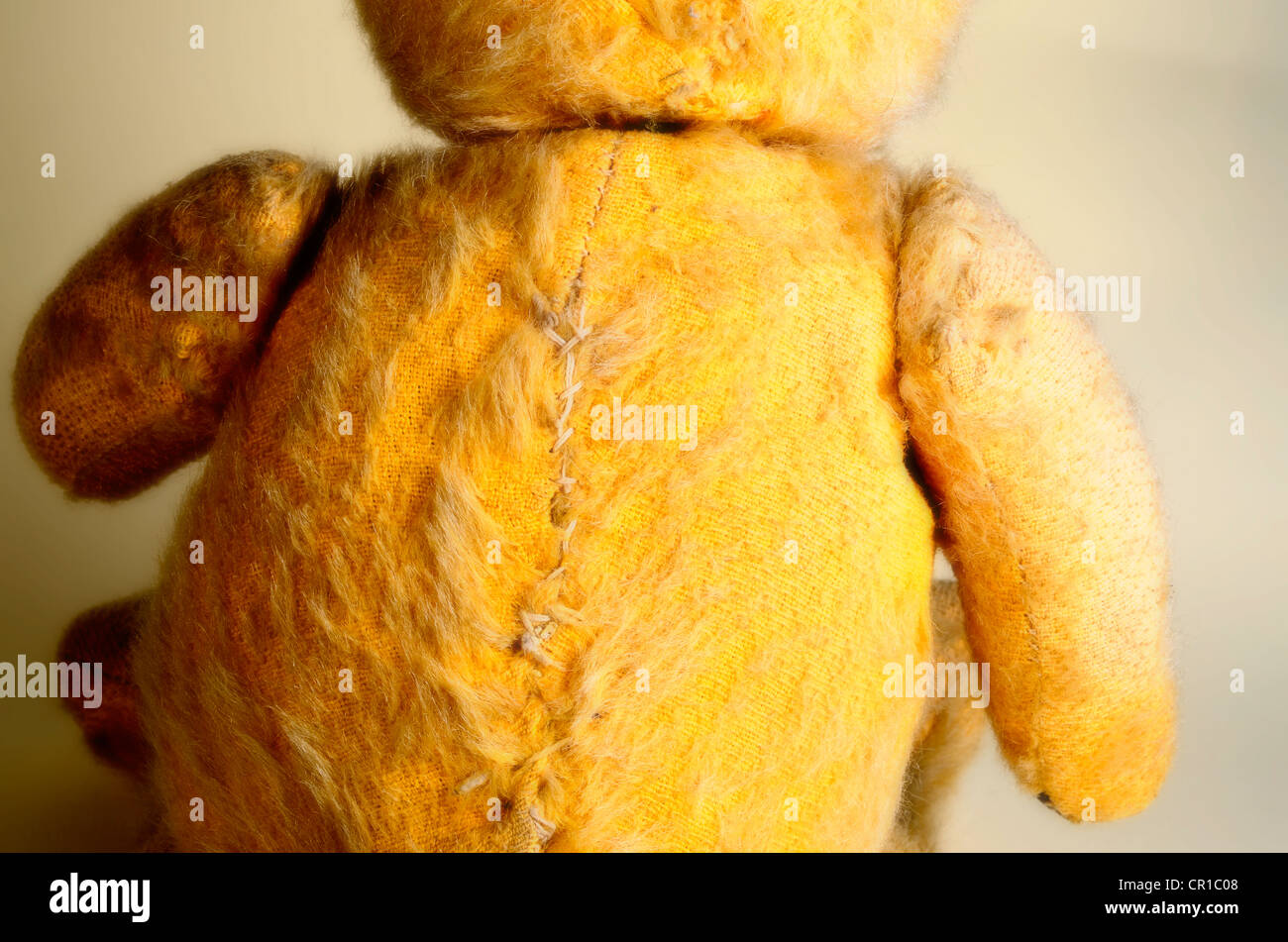 back of old teddy bear showing stitching Stock Photo