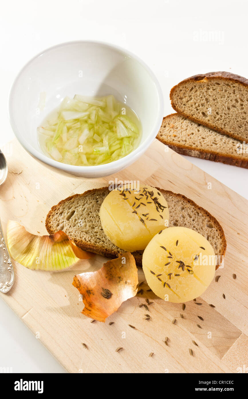 Traditional food of Frankfurt, German hand cheese or Harz cheese with