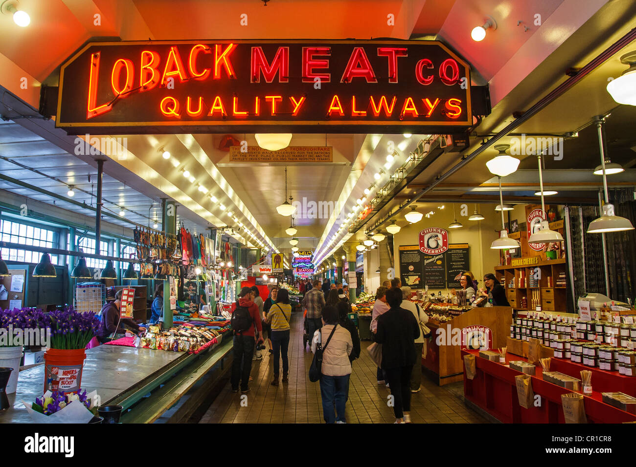 Inside a public market in Seattle Stock Photo
