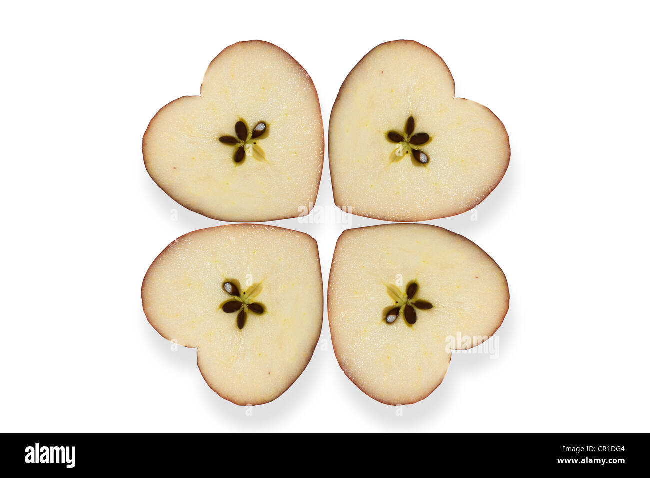 Heart-shaped apples making a clover Stock Photo