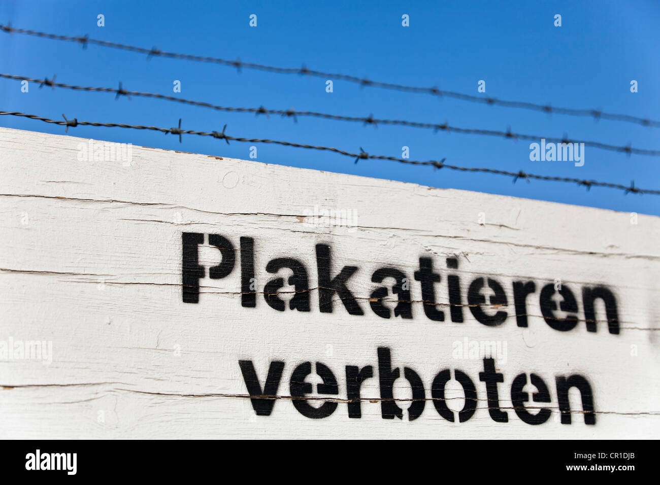 Plakatieren verboten, German for No bill-sticking!, lettering on a site fence, Mitte district, Berlin, Germany, Europe Stock Photo
