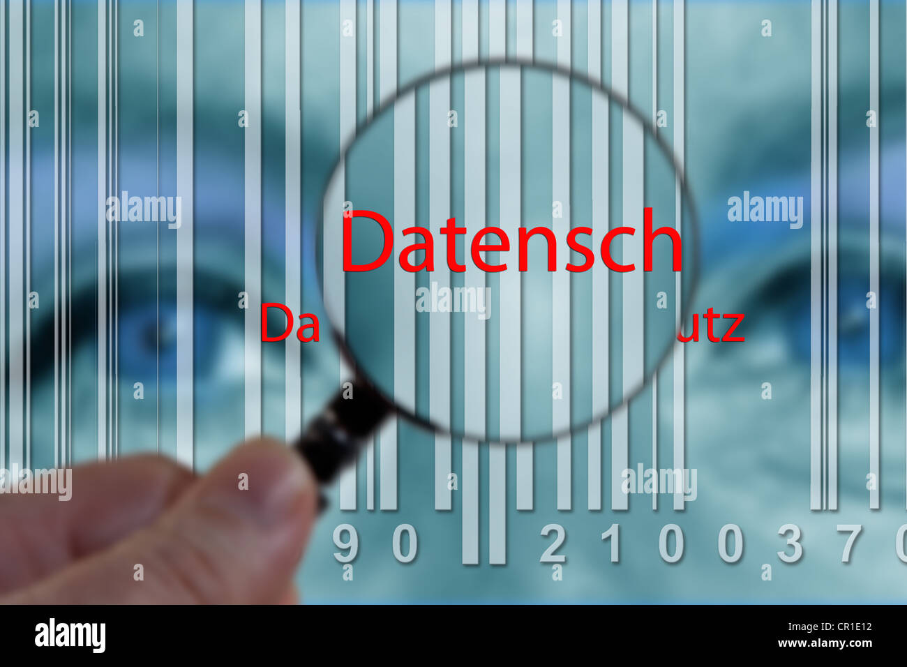 Datenschutz or data security under the magnifying glass Stock Photo