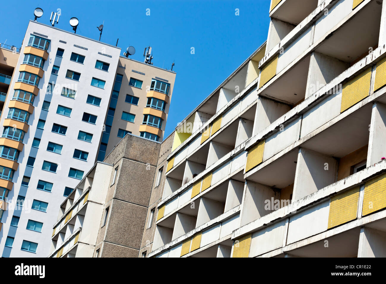 Refurbished and un-refurbished Plattenbau or large-panel system ...