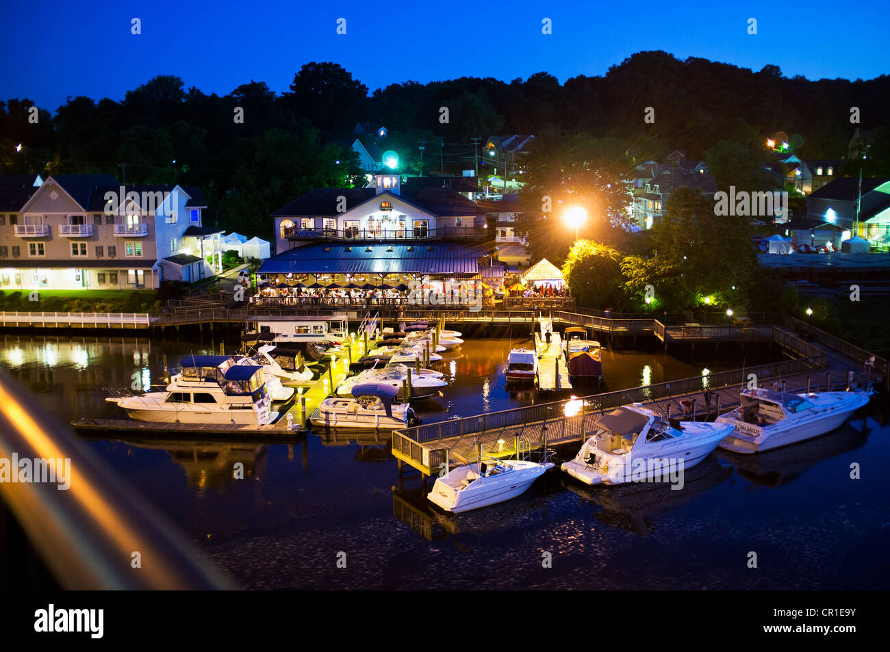A twilight view of the Occoquan River in Virginia from the route 123