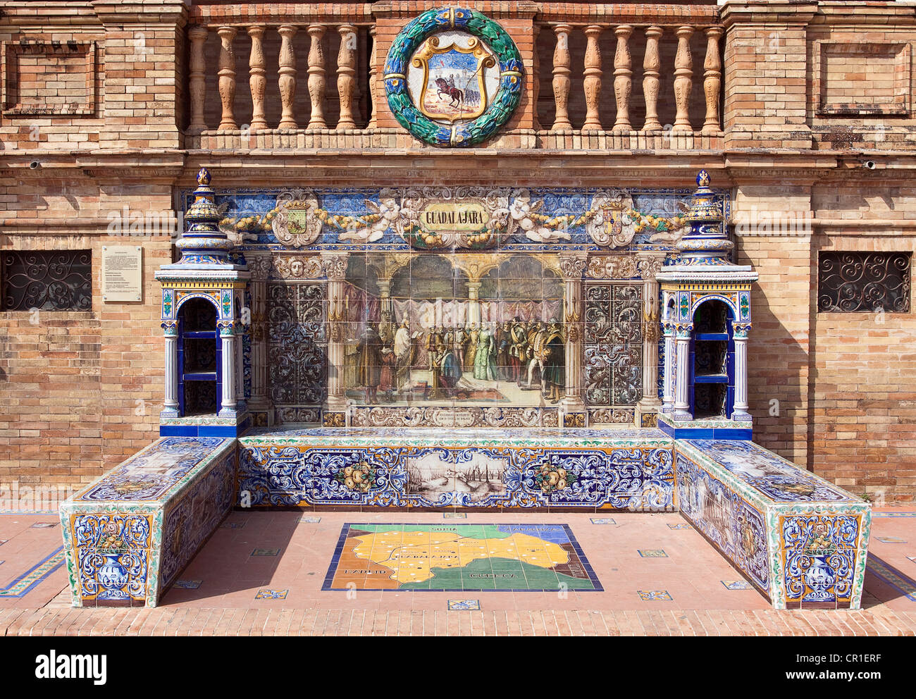 Tile mosaic of a Spanish province, Plaza de España, Seville, Spain, Europe Stock Photo