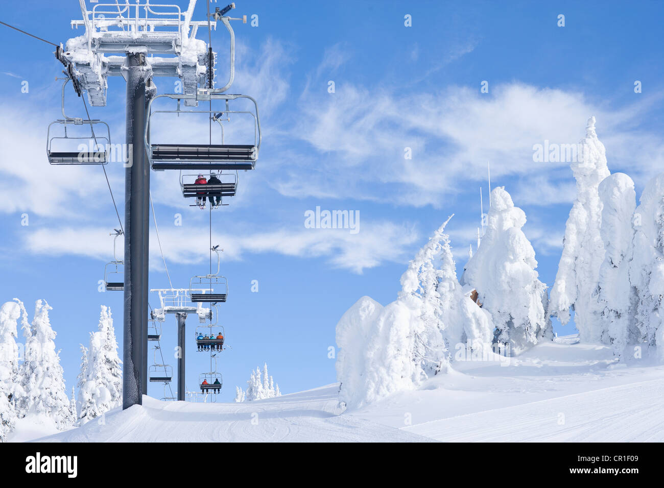 USA, Montana, Whitefish, People using chair lift in ski resort Stock Photo Alamy
