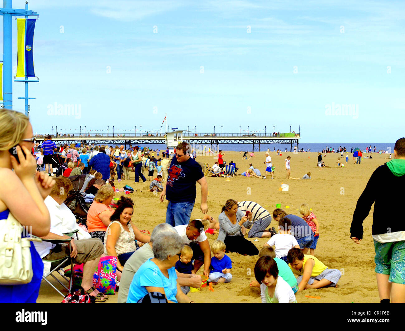 busy Skegness, beach & pier, Lincolnshire Stock Photo