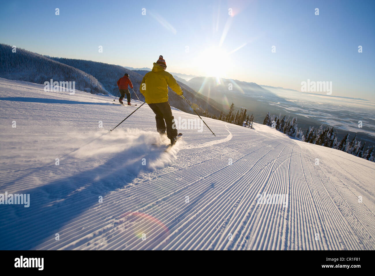 USA, Montana, Whitefish, Two man on ski slope Stock Photo