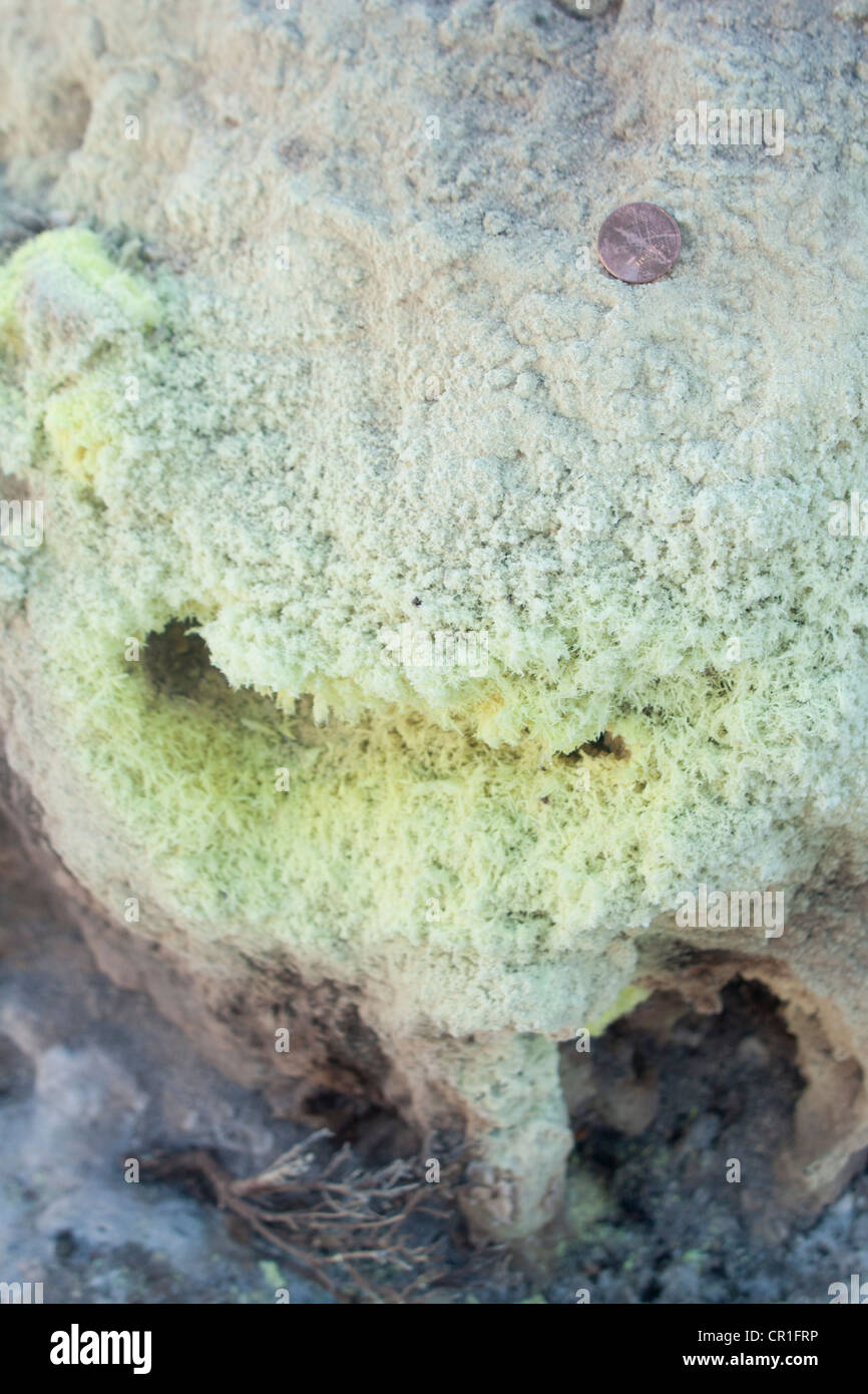 Yellow sulphur deposits at Nisyros volcano, Greece. Stock Photo