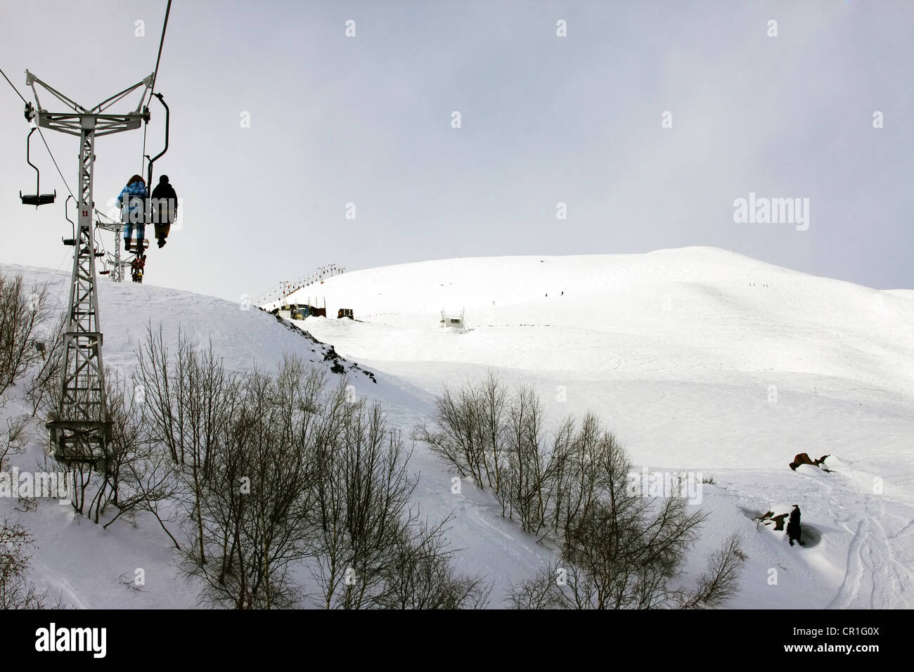 Peoples pooled up with ski lift. Elbrus Mount the highest point of