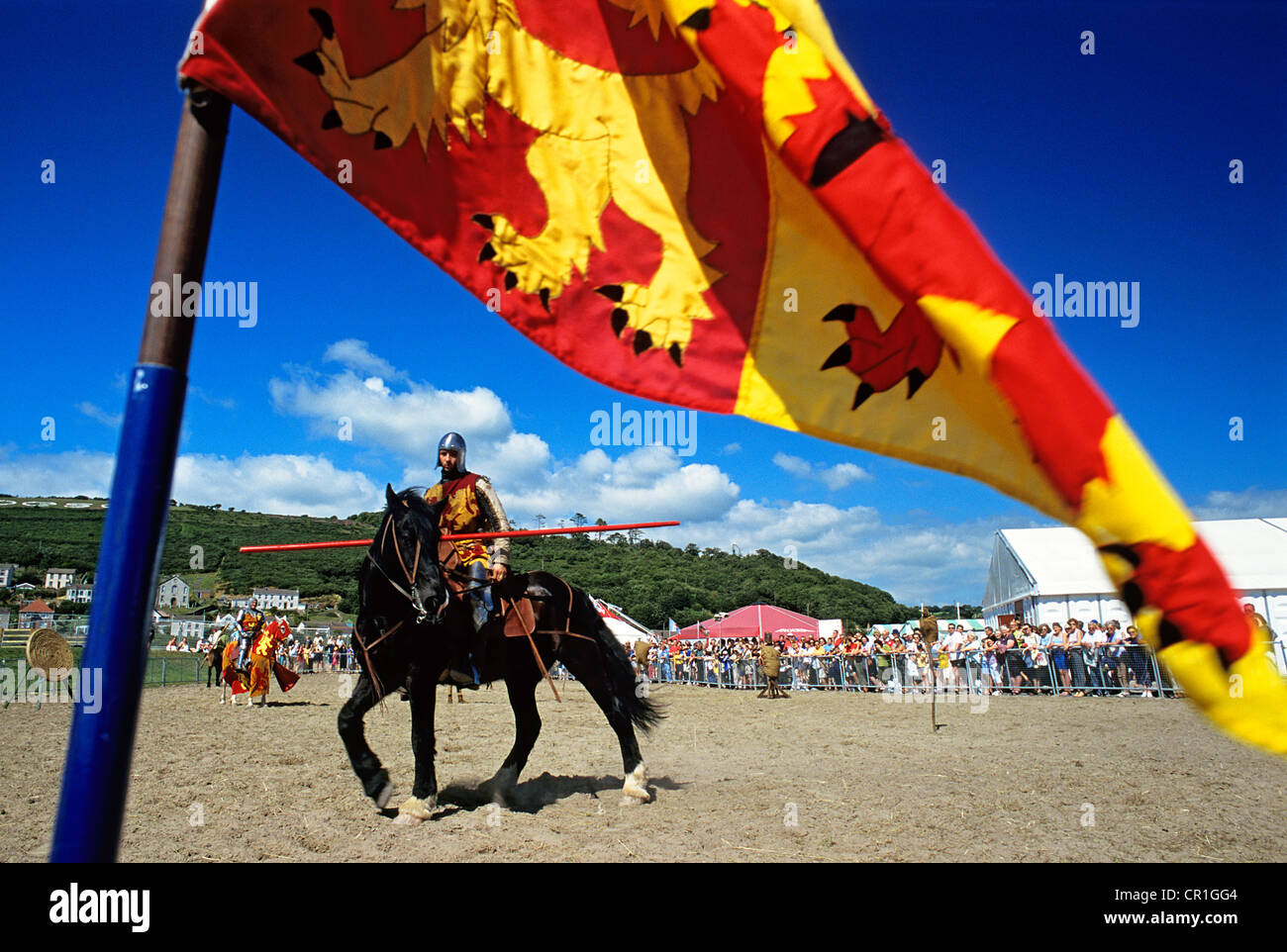 United Kingdom, Wales, Llanelli, Medieval joust at the Eistedfodd, the largest druidic ceremony in the world wich takes place Stock Photo