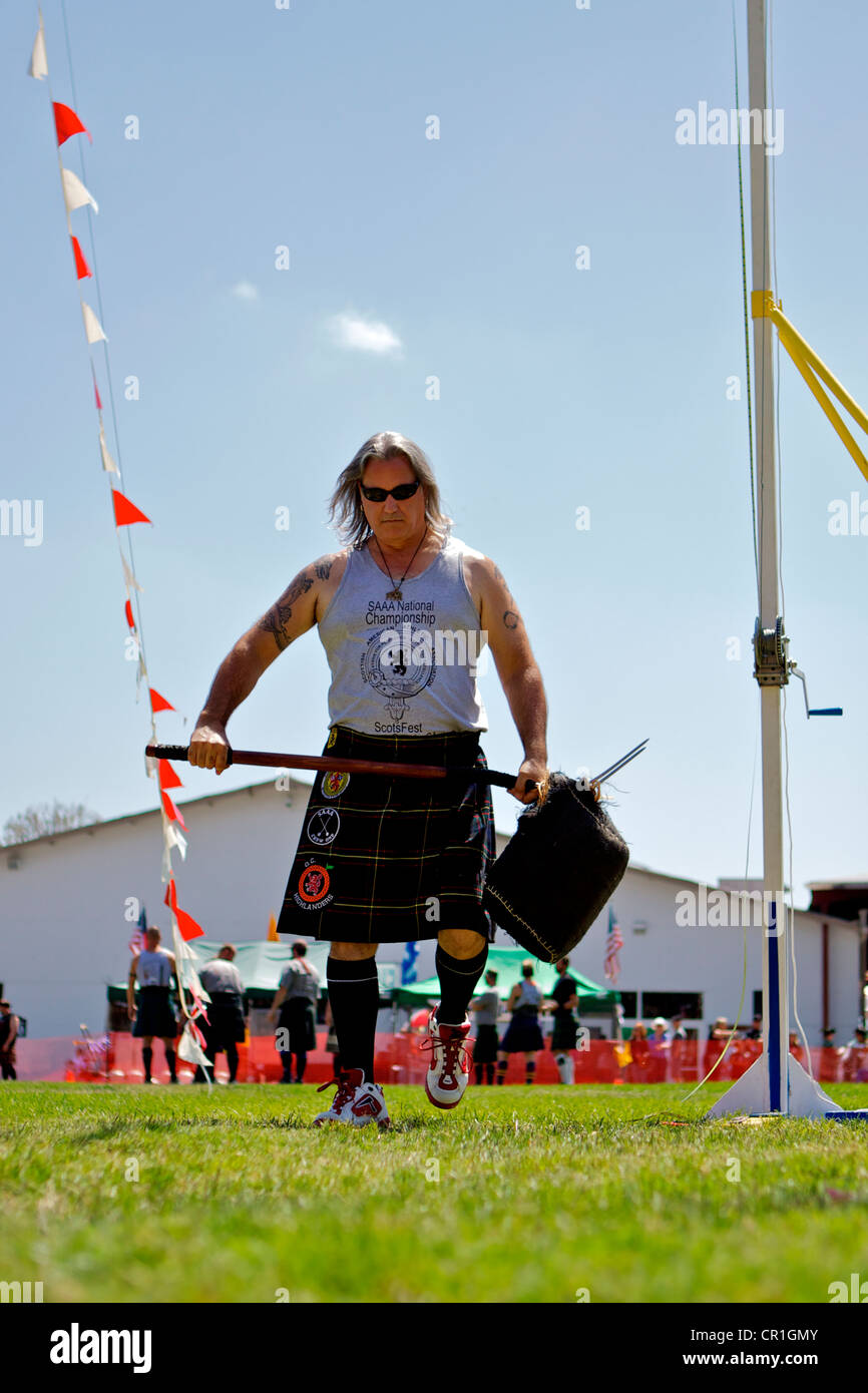 Sheaf Toss at the Scottish Festival Orange County Fairgrounds Costa Mesa, California. Stock Photo
