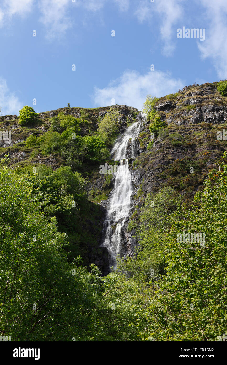 Altnagowna waterfall, also known as the Grey Mare's Tail, Glenariff valley, Glens of Antrim, County Antrim, , Ireland Stock Photo