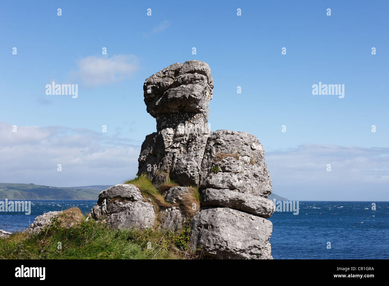 White Lady rock formation, Garron Point, County Antrim, Northern Ireland, Ireland, Great Britain, Europe Stock Photo