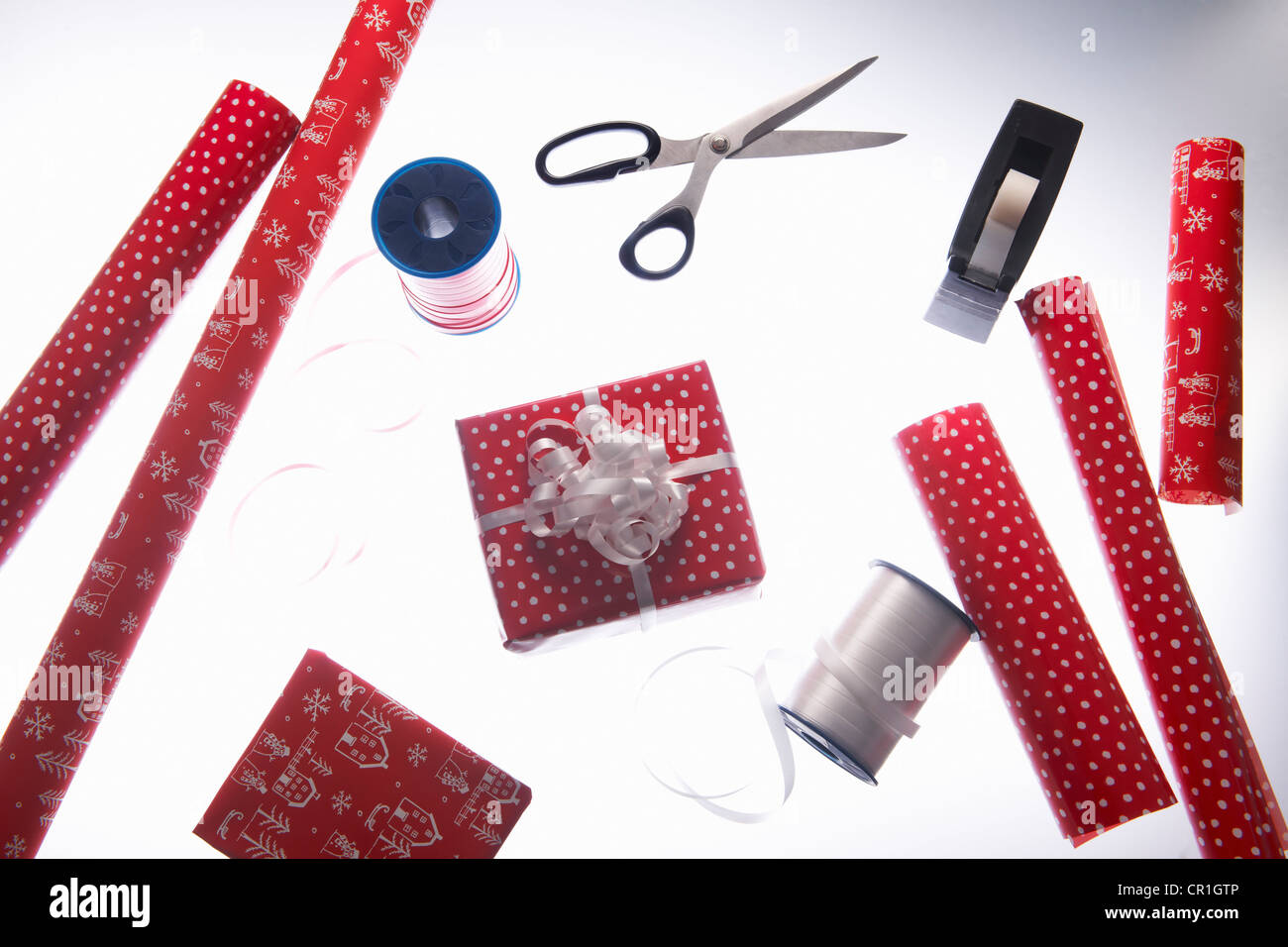 Gift Wrapping Concept Wrapping Paper Rope Tape And Scissors On