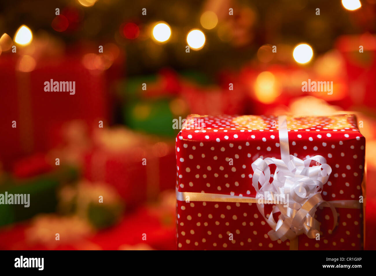 Close up of wrapped Christmas gift Stock Photo