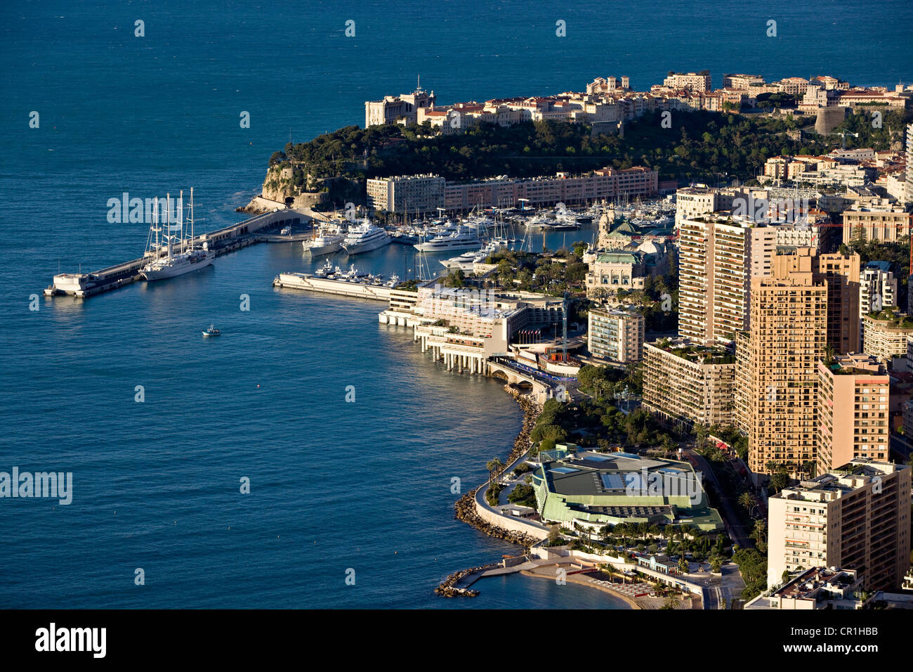 Principalty of Monaco, Monaco, La Condamine District, le Port d'Hercule (Hercules Harbour) and Forum Grimaldi, Convention Hall Stock Photo
