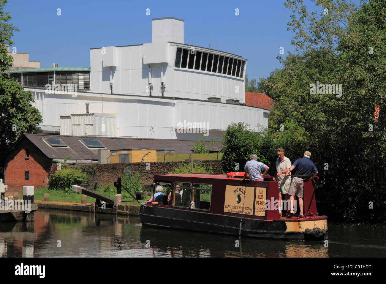 England Surrey Guildford river Wey & Yvonne Arnaud theatre Stock Photo