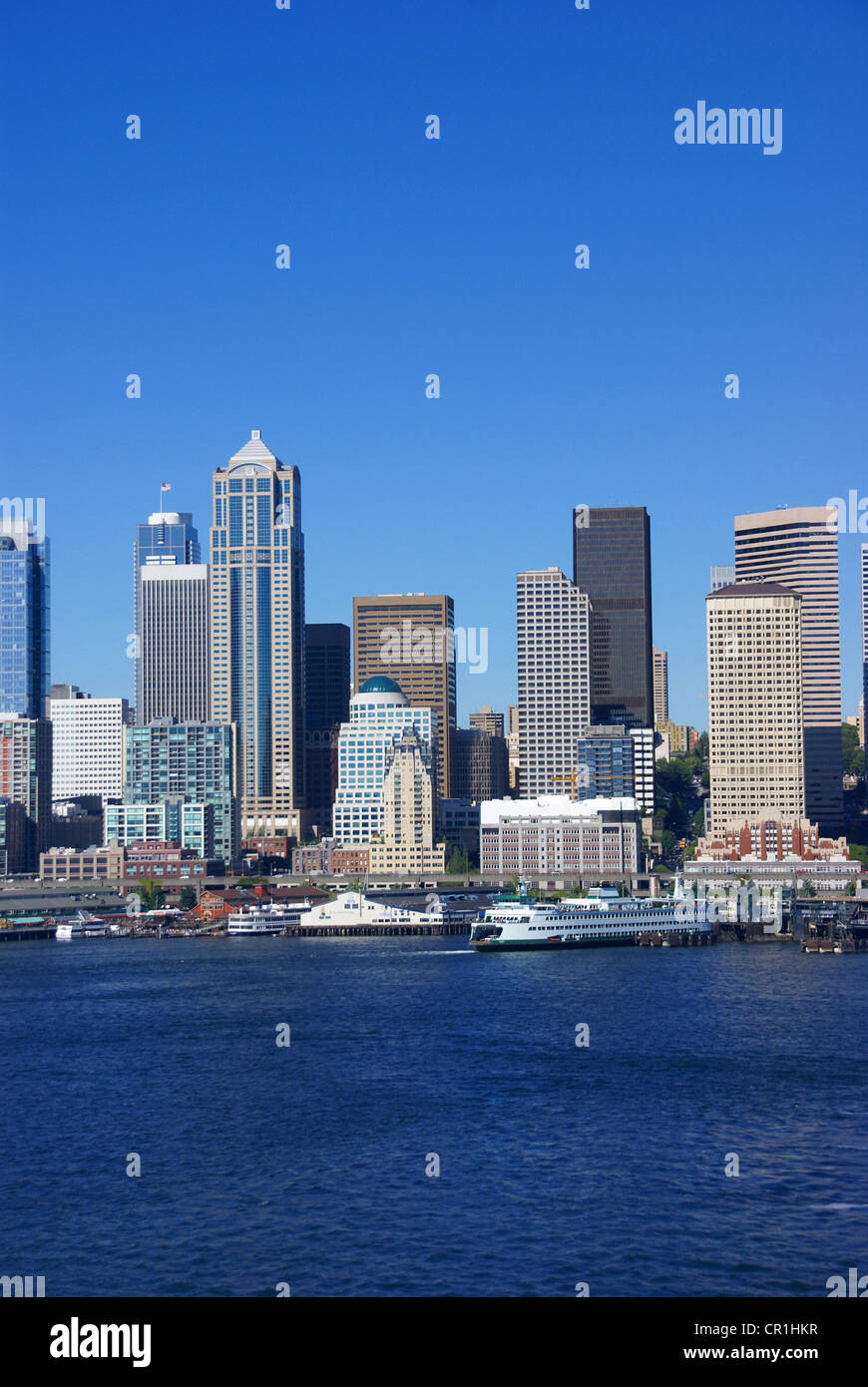 Seattle waterfront skyline, Puget Sound, Pacific Northwest Stock Photo